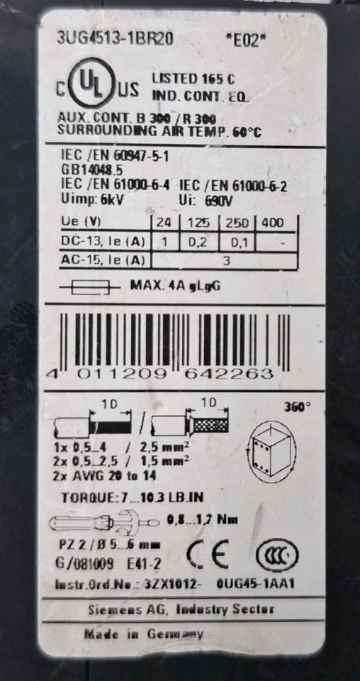 SIEMENS 3UG4513-1BR20 Phase Monitoring Relay 3UG45131BR20 Fast Ship Made-Germany
